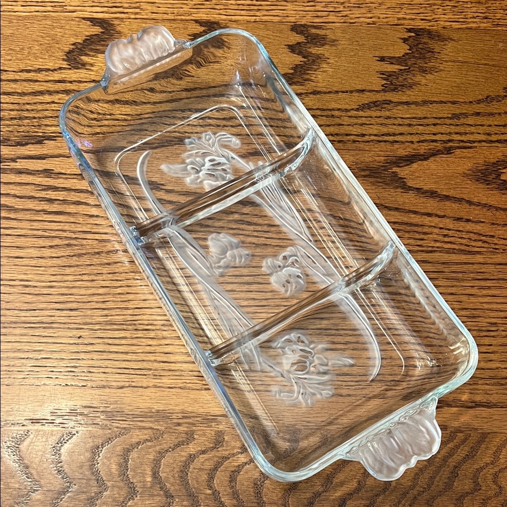 Essentials Tuscany Collection 3 compartment tray serving dish clear glass floral